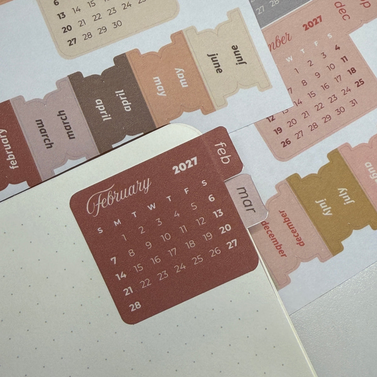 2026 Mini Full Calendar Stickers w/ Tabs