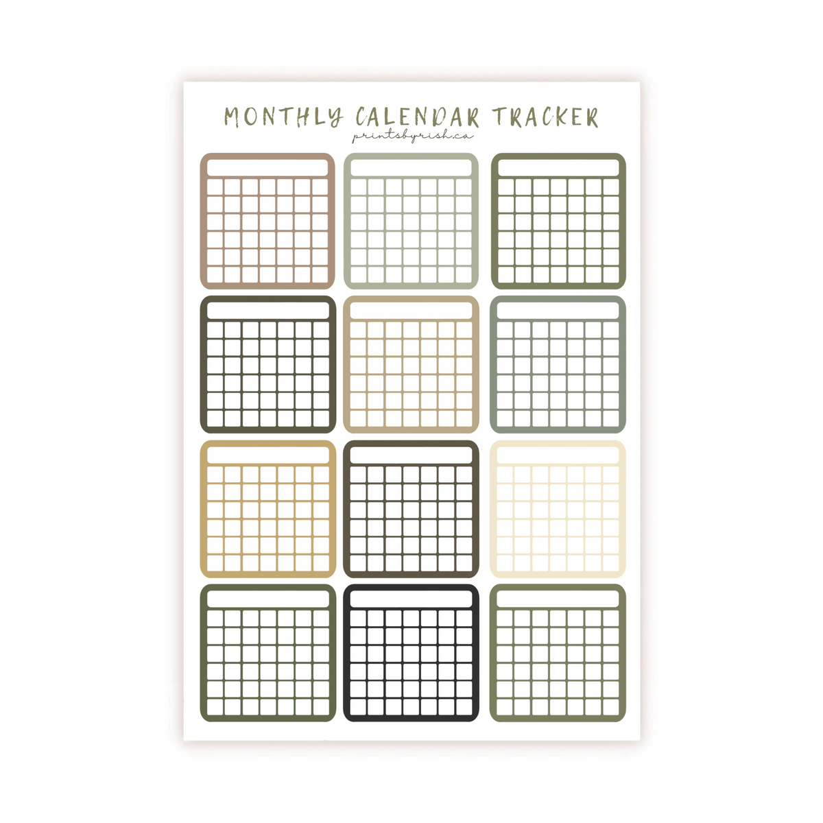 Monthly Calendar Tracker - EARTH TONES