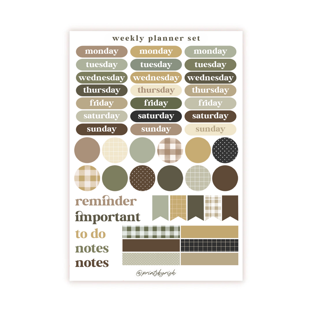 Weekly Planner Set Sticker Sheet - EARTH TONES