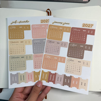 2026 Mini Full Calendar Stickers w/ Tabs