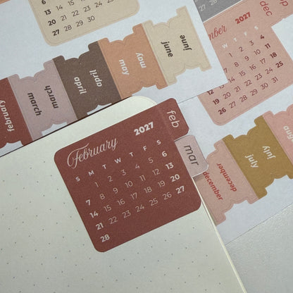 2026 Mini Full Calendar Stickers w/ Tabs