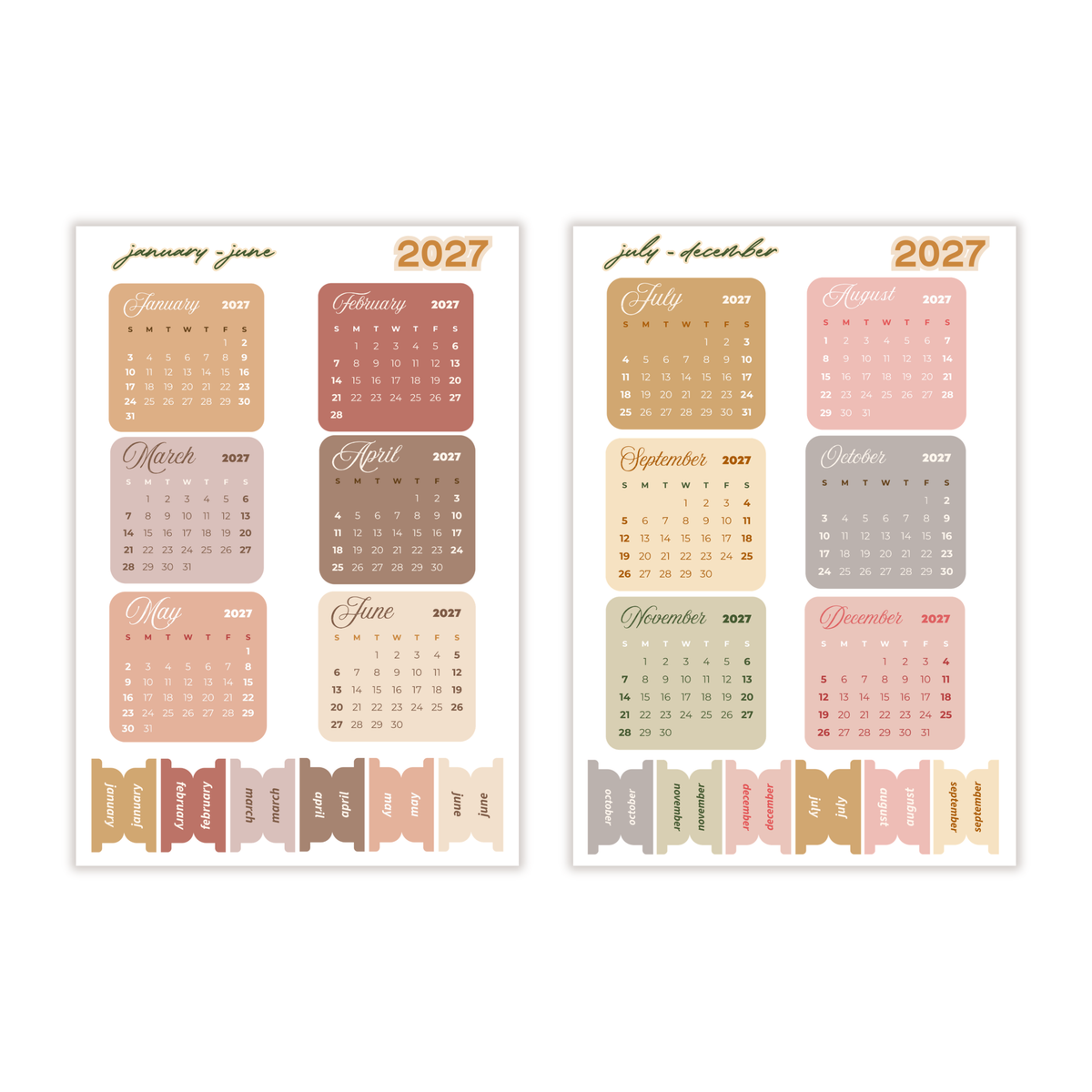 2026 Mini Full Calendar Stickers