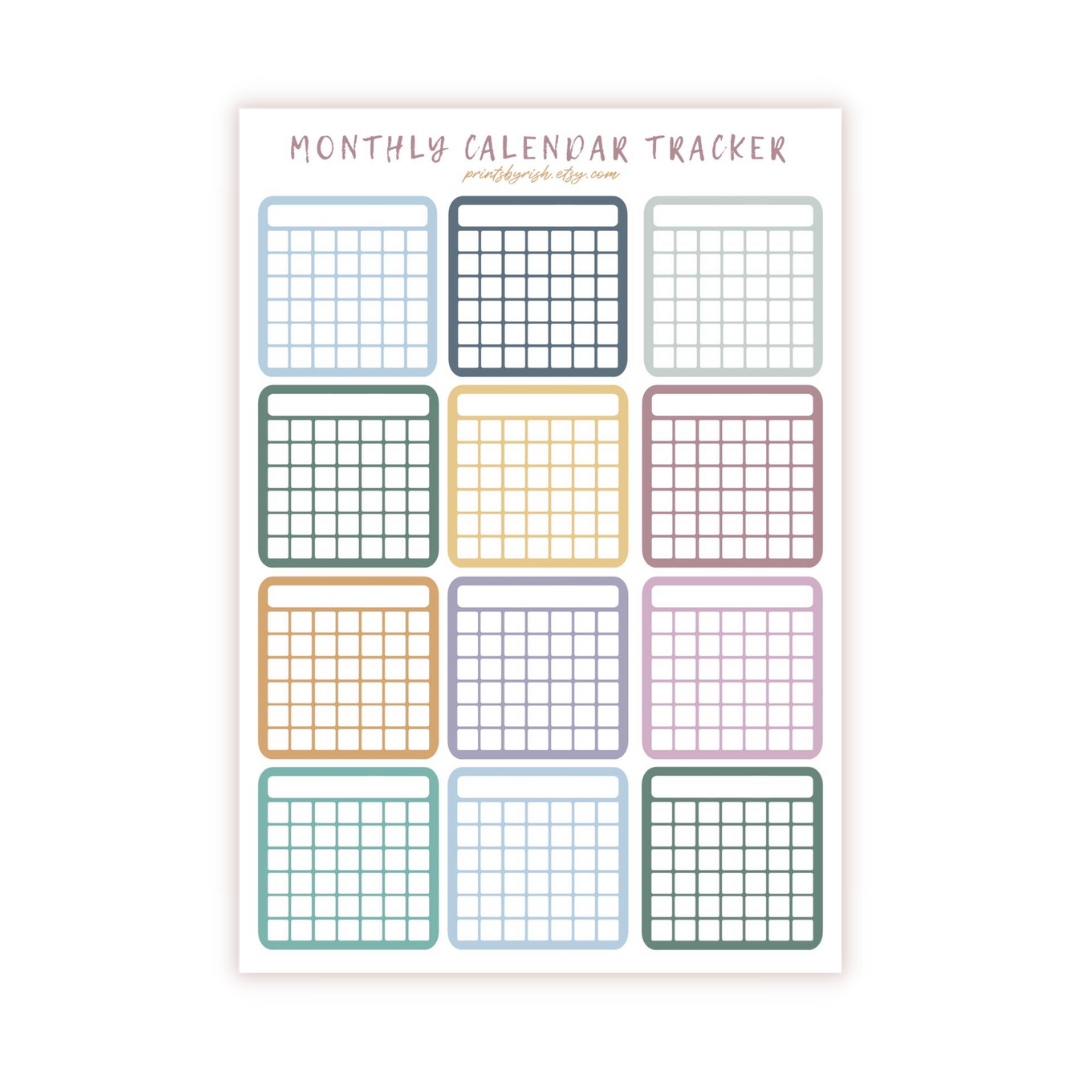 Monthly Calendar Tracker - PASTELS