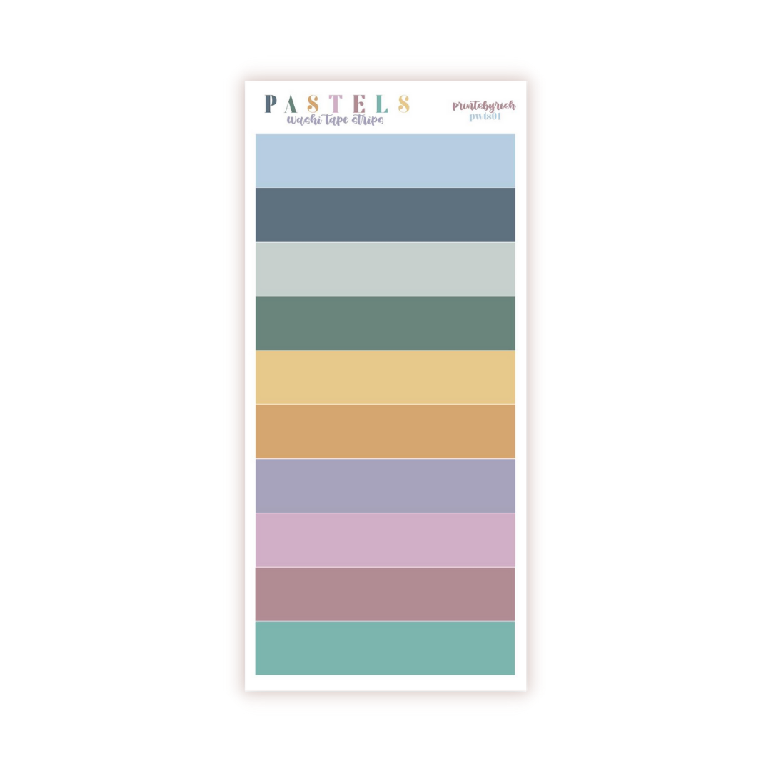 Washi Tape Strips Sticker Sheet - PASTELS