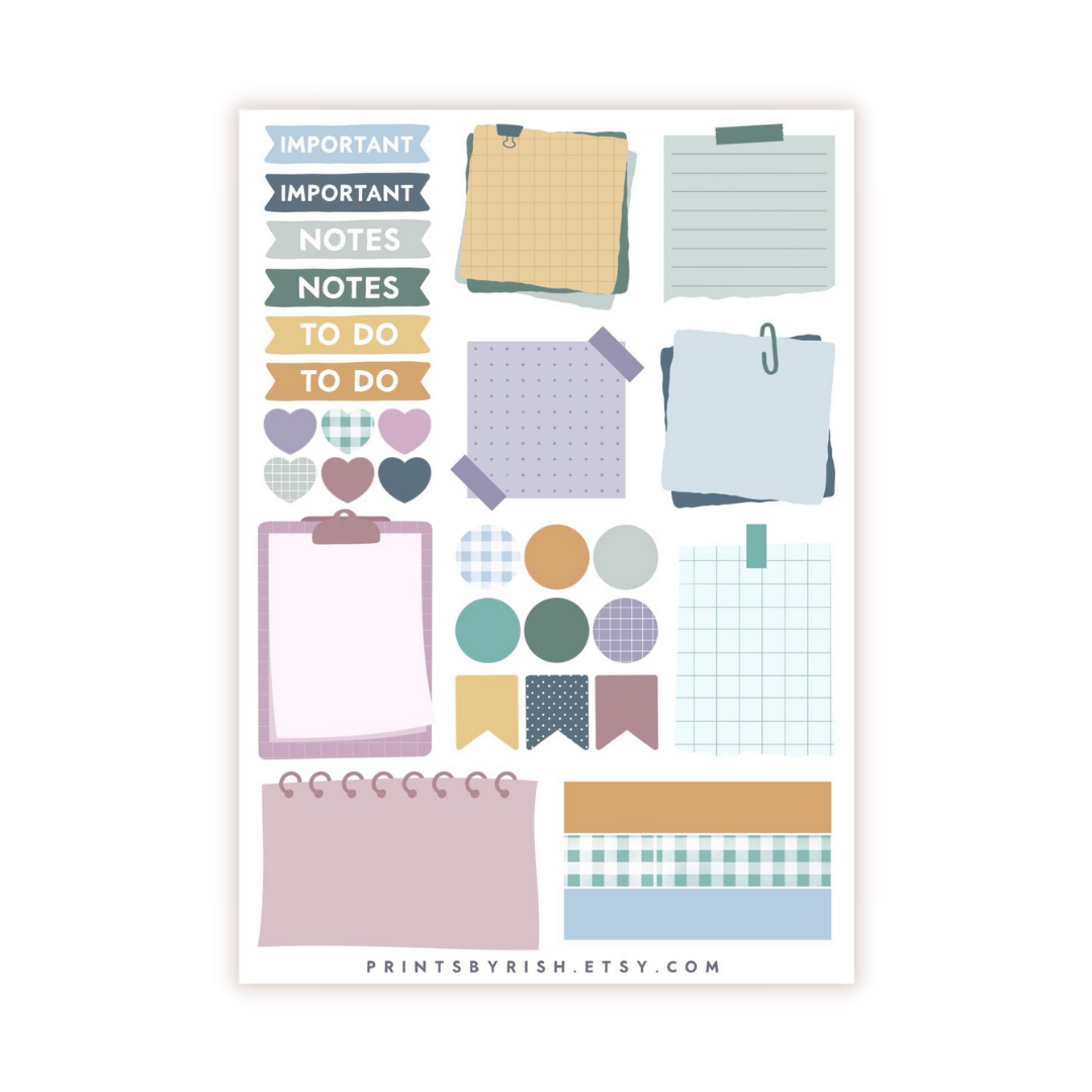 Sticky Notes Sticker Sheet - PASTELS