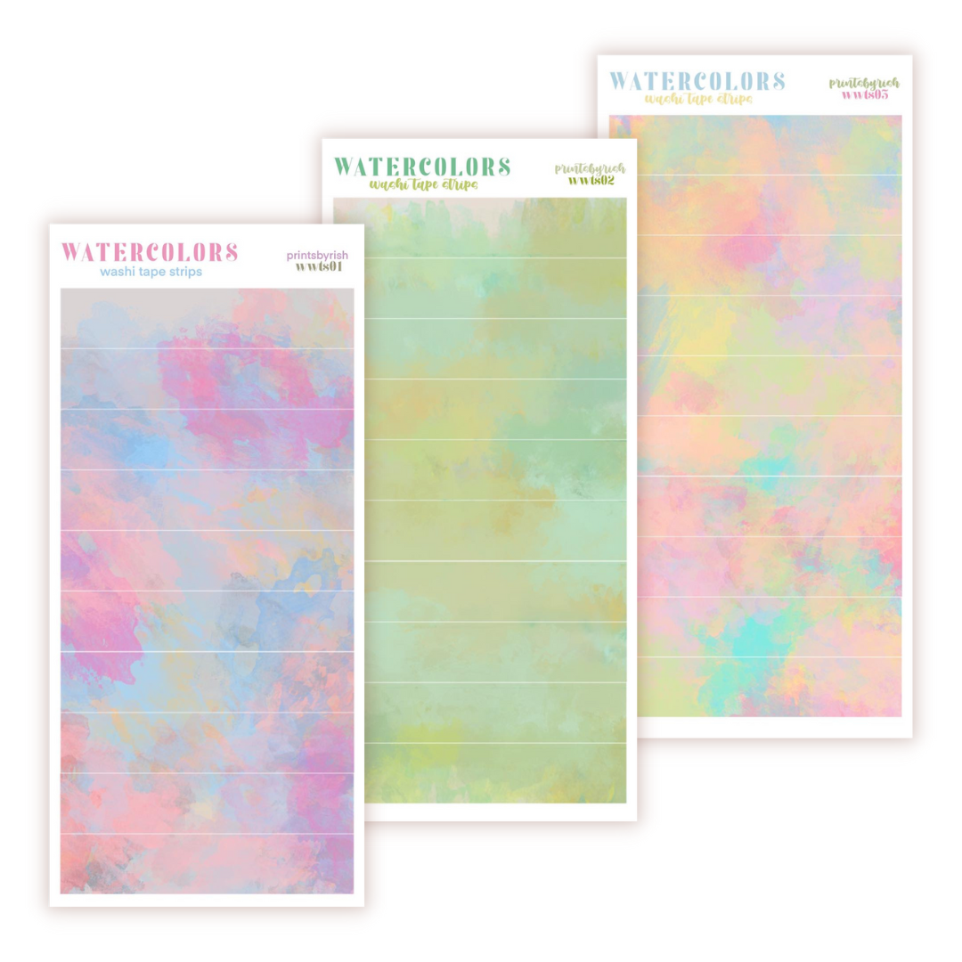 Watercolors Washi Tape Strips Sticker Sheet