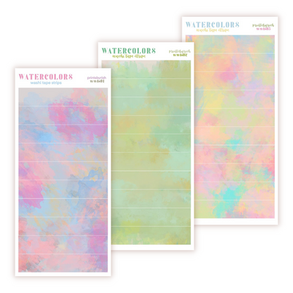 Watercolors Washi Tape Strips Sticker Sheet