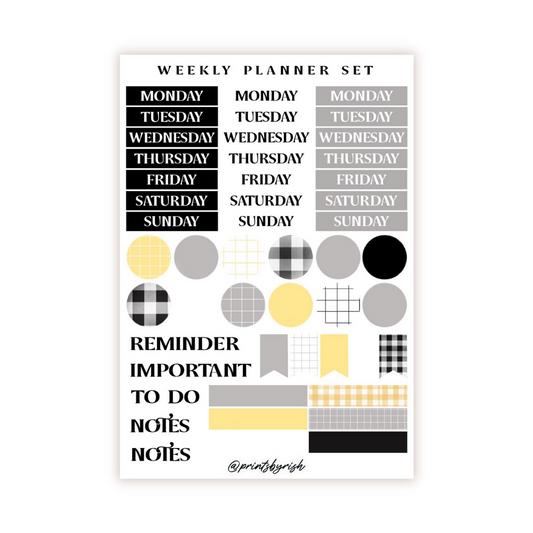 Weekly Planner Set Sticker Sheet - BLACK