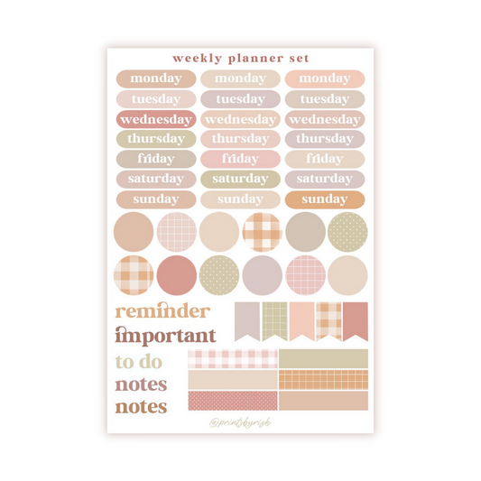 Weekly Planner Set Sticker Sheet - NEUTRALS