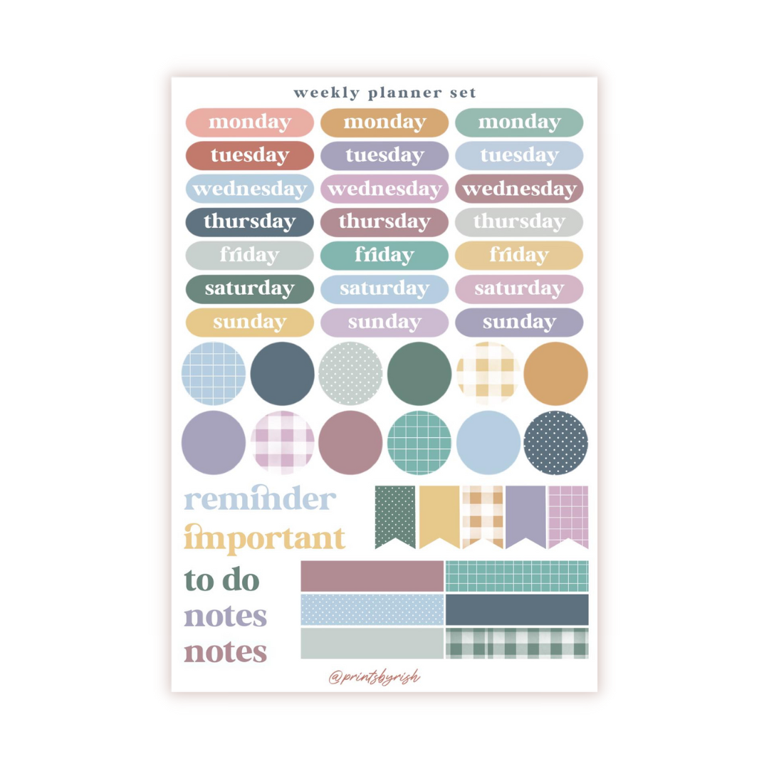Weekly Planner Set Sticker Sheet - PASTELS