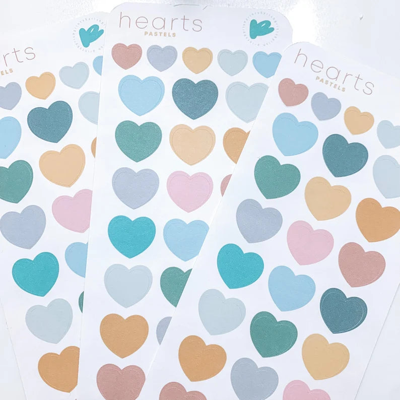 Cute Hearts Sticker Sheet - PASTELS