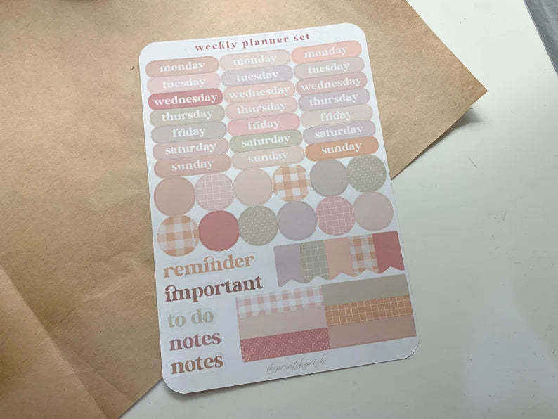 Weekly Planner Set Sticker Sheet - NEUTRALS