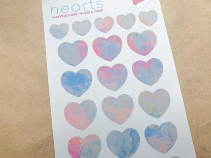 Watercolors Hearts Sticker Sheet