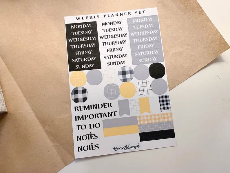 Weekly Planner Set Sticker Sheet - BLACK