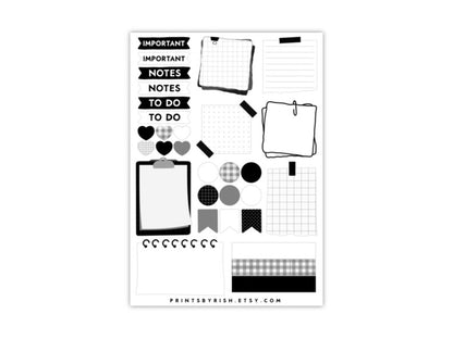 Sticky Notes Sticker Sheet - BLACK