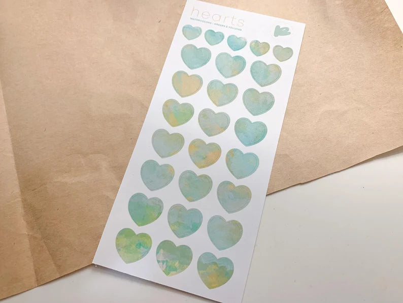 Watercolors Hearts Sticker Sheet