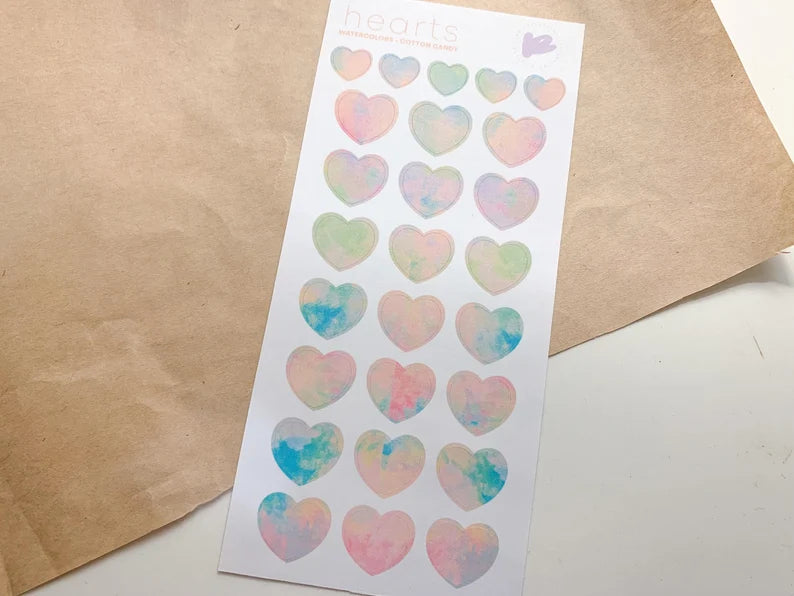Watercolors Hearts Sticker Sheet