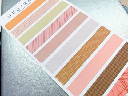 Washi Tape Strips Sticker Sheet - NEUTRALS