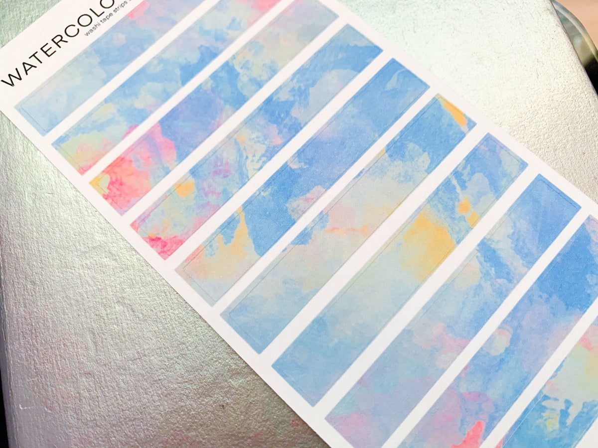 Watercolors Washi Tape Strips Sticker Sheet