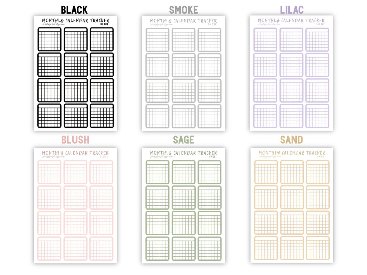 Monthly Calendar Tracker Sticker Sheet
