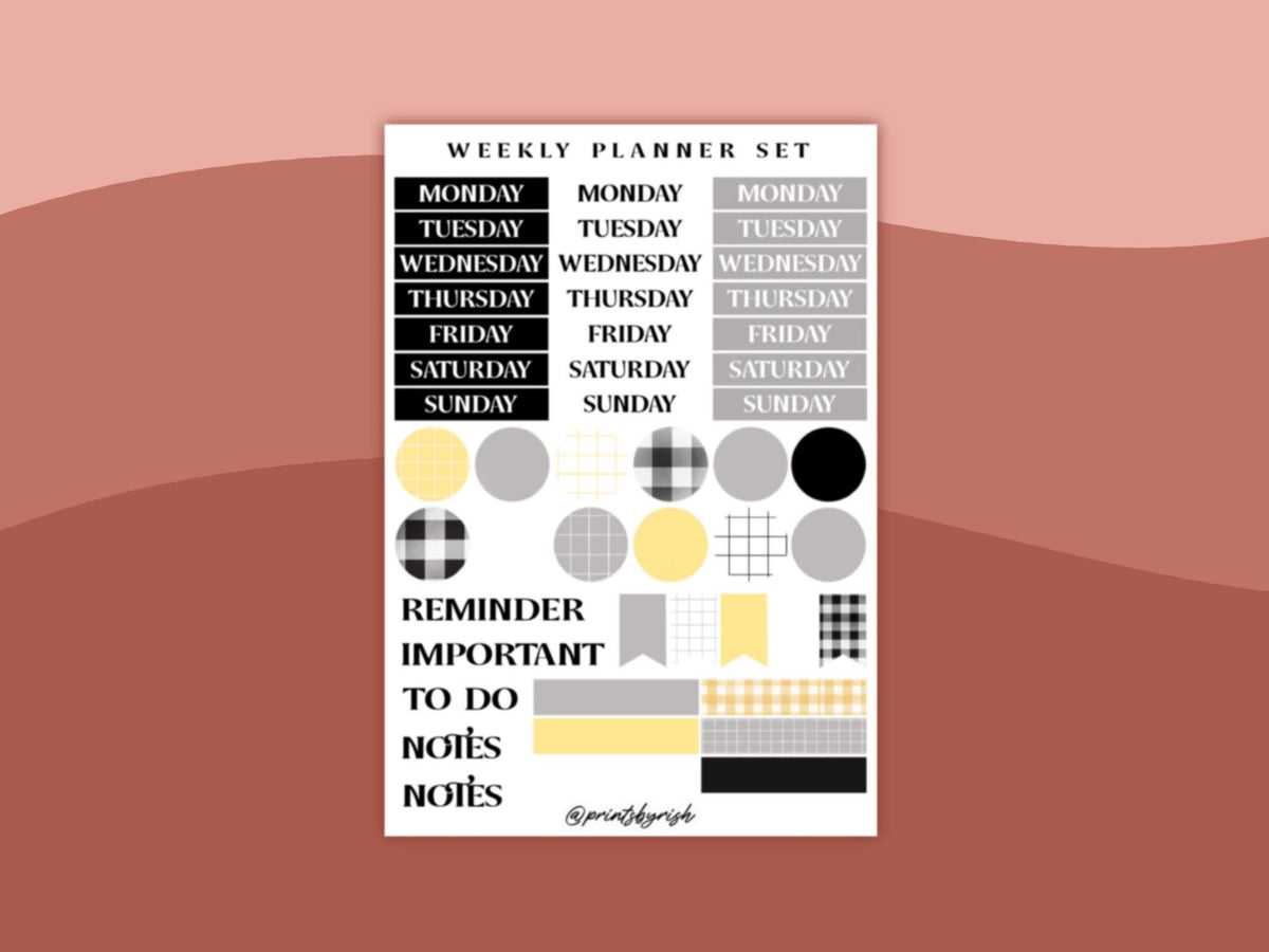 Weekly Planner Set Sticker Sheet - BLACK
