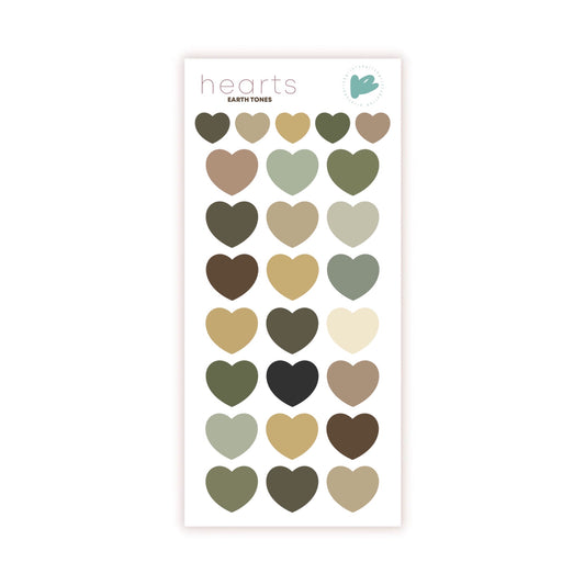 Cute Hearts Sticker Sheet - EARTH TONES